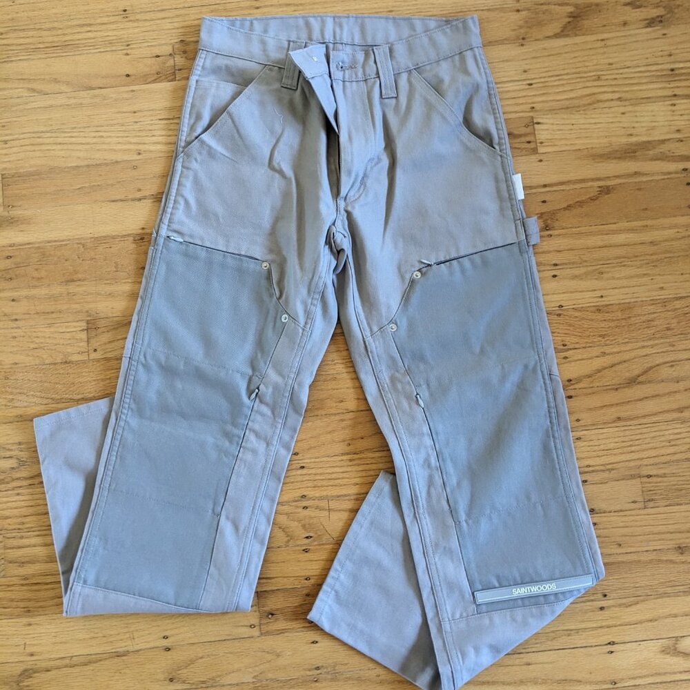 SAINTWOODS Grey Cotton Canvas Double Knee Work Utility Pants Unisex 28” Inch New